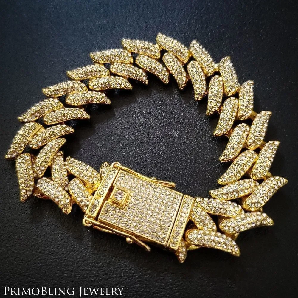 Gold Spiked Cuban Necklace and Bracelet Set